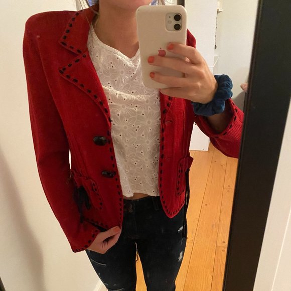 Vintage Bright Red Unique Designer Jacket - Picture 3 of 5